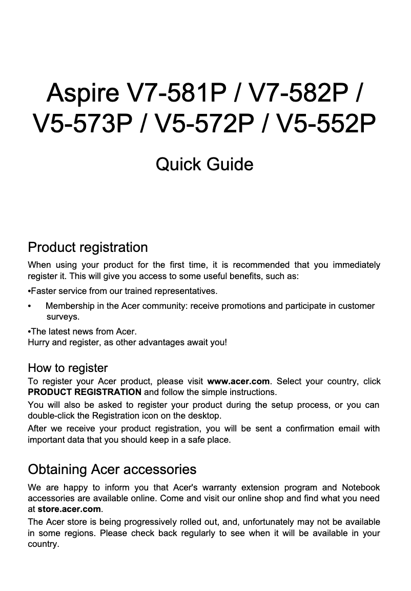 Page 1 de la notice Manuel utilisateur Acer Aspire V5-552PG