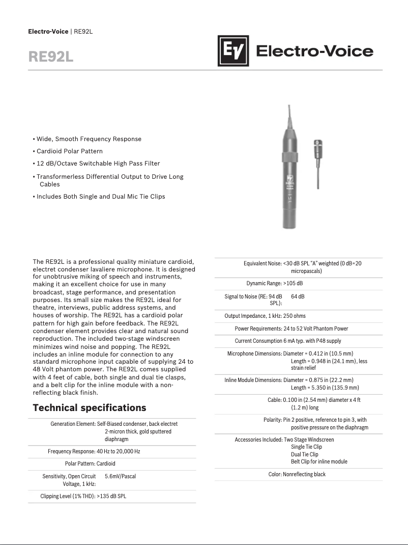 Page 1 de la notice Manuel utilisateur Electro-Voice RE92L