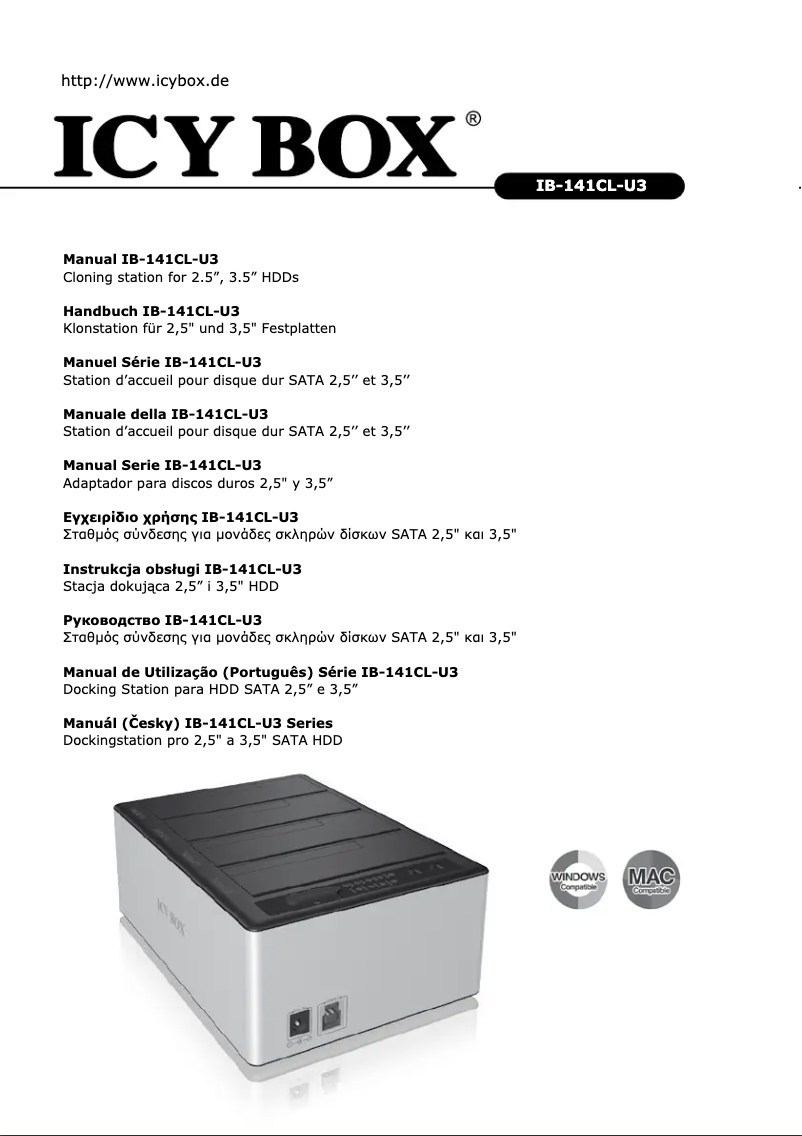 Page 1 de la notice Manuel utilisateur Icy Box IB-141CL-U3