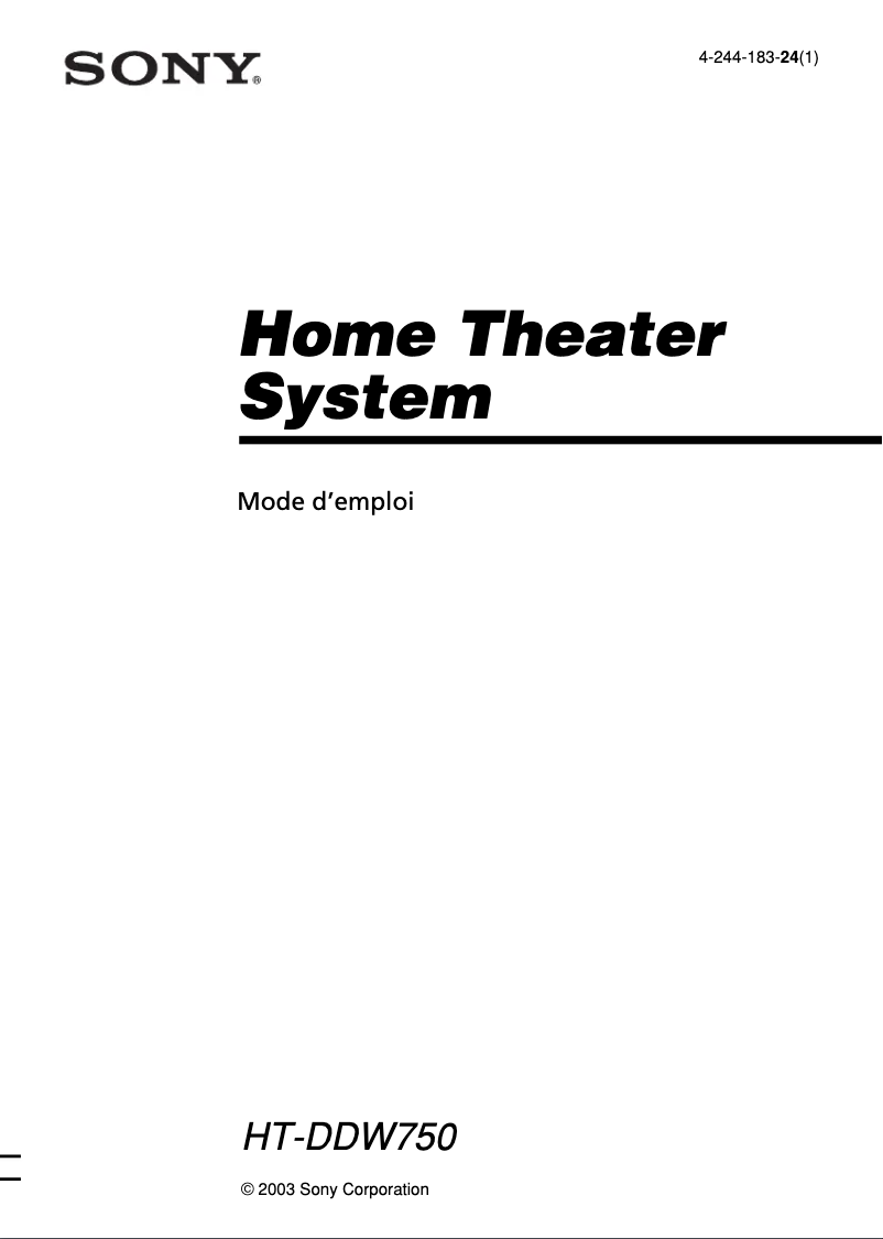 Page 1 de la notice Manuel utilisateur Sony HT-DDW750