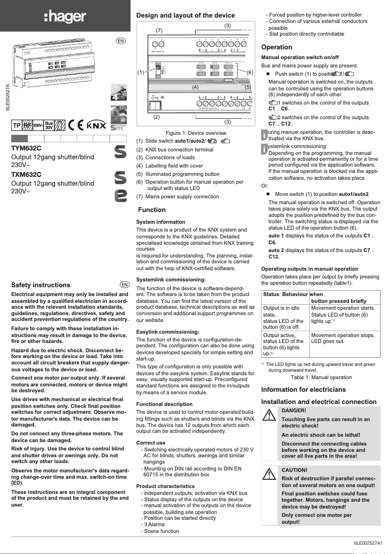 Page 1 de la notice Manuel utilisateur Hager TYM632C