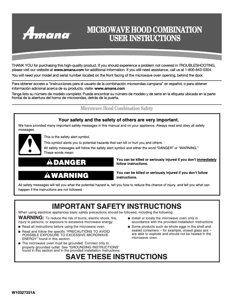Page n°1 - Manuel utilisateur Amana AMV1150VA
