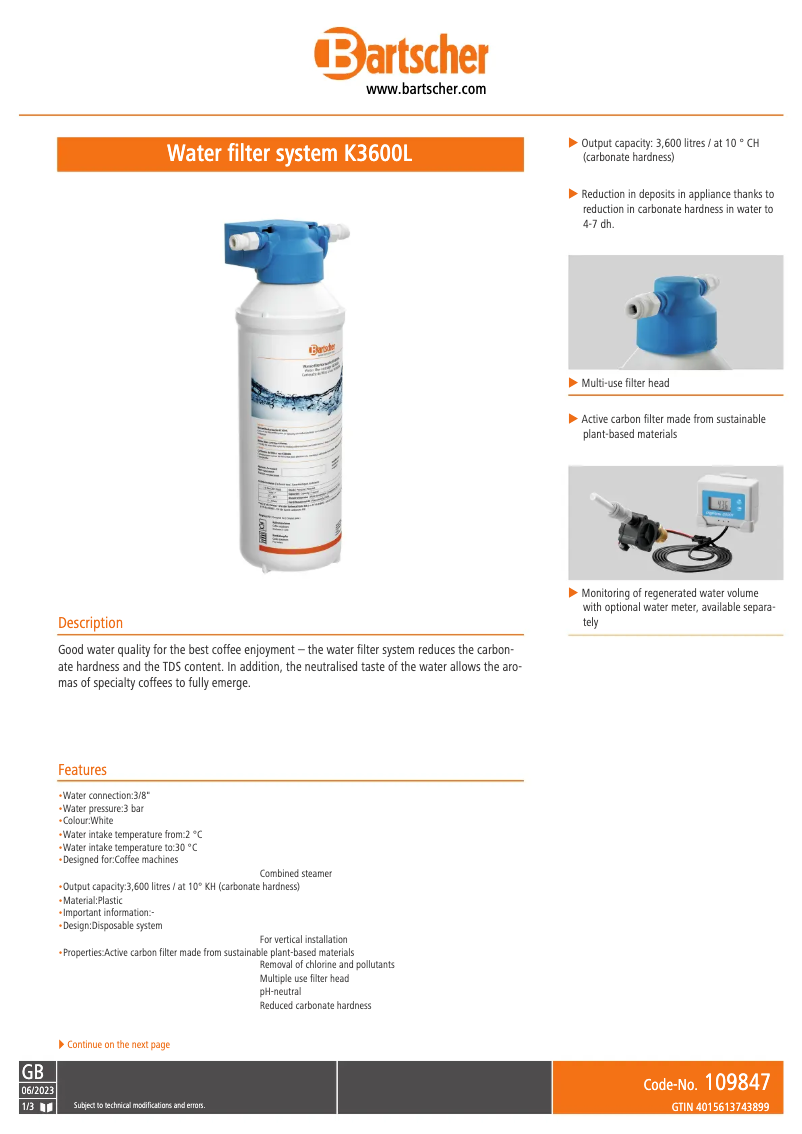 Page n°1 - Fiche technique Bartscher K3600L