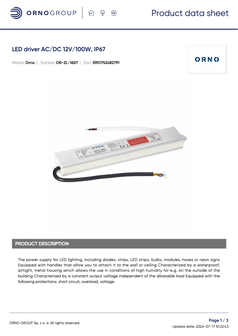 Page 1 de la notice Manuel utilisateur ORNO OR-ZL-1607