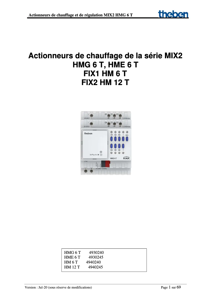 Page 1 de la notice Manuel utilisateur Theben HME 6 T KNX