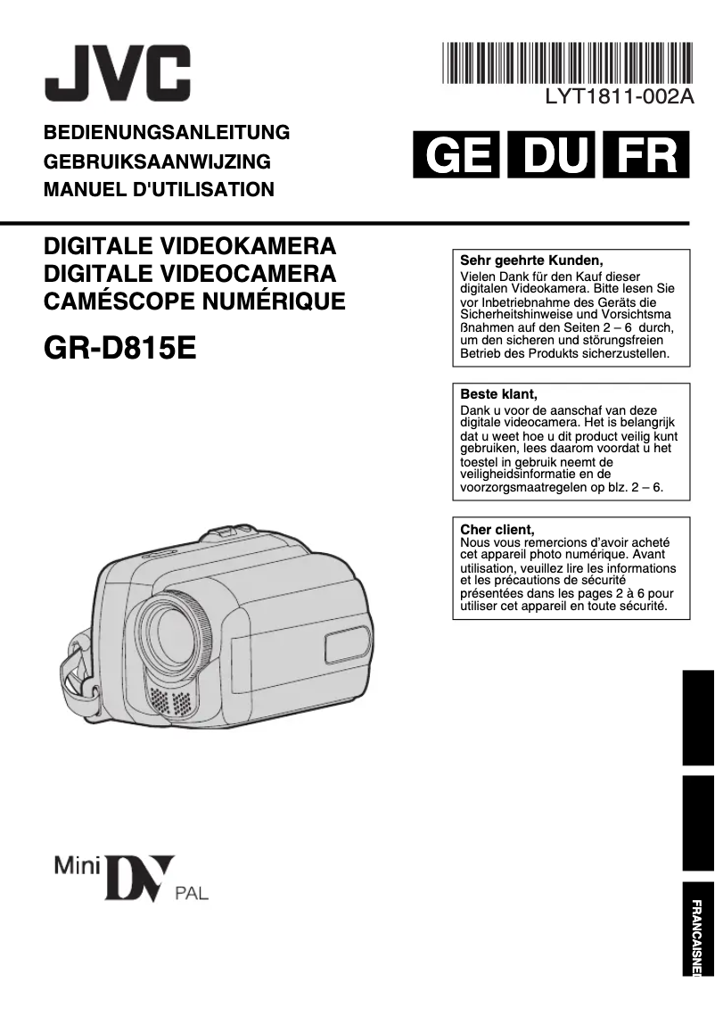 Page n°1 - Manuel utilisateur JVC GR-D815EG