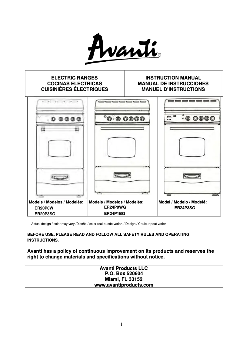 Page 1 de la notice Manuel utilisateur Avanti ER24P1BG