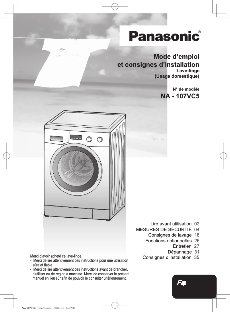 Image de la première page du manuel de l'appareil NA-107VC5WGN