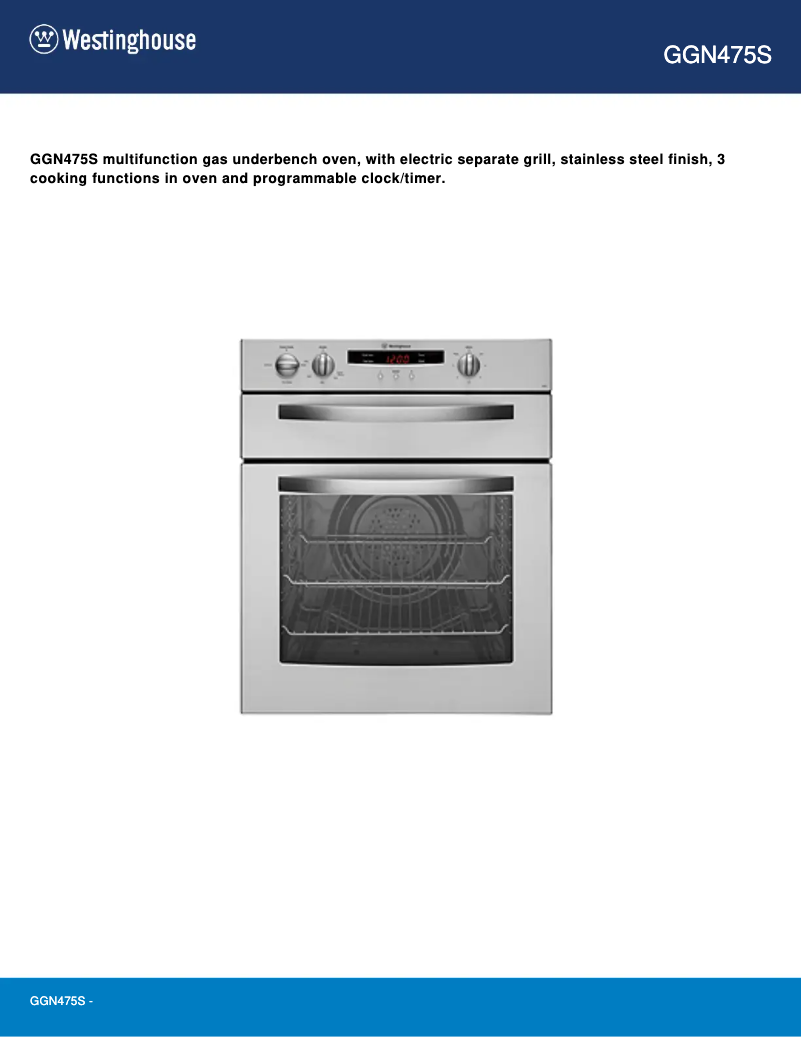 Page n°1 - Manuel utilisateur Westinghouse GGN475S