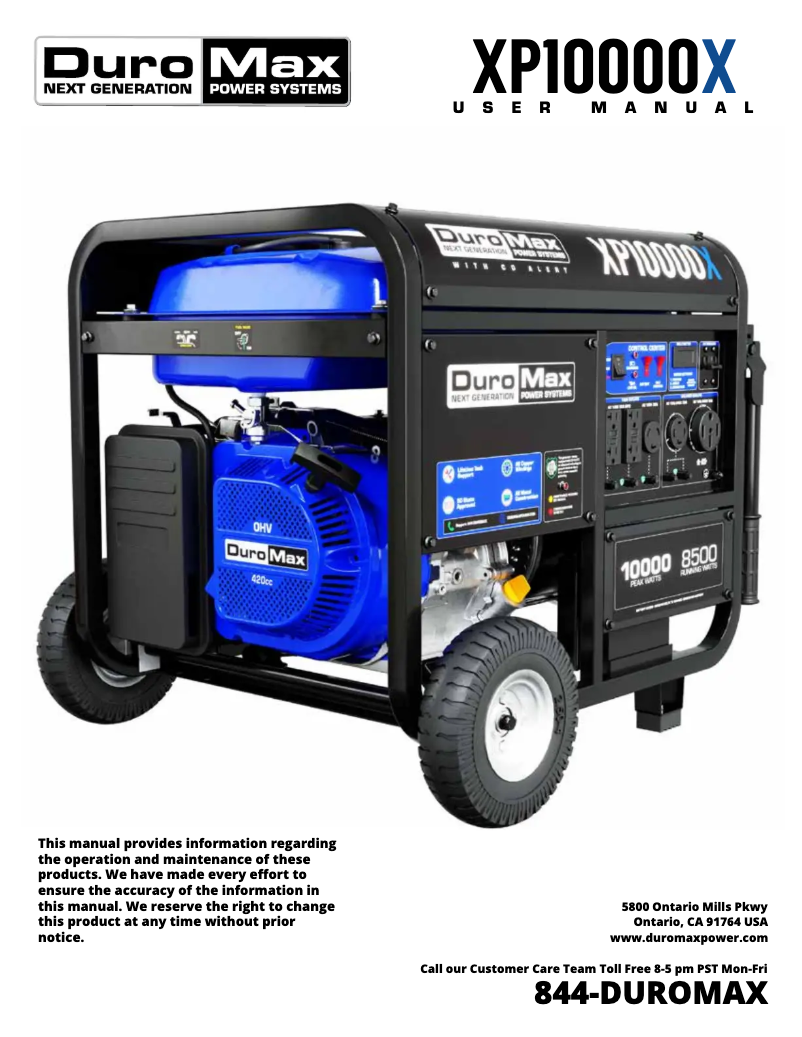Page 1 de la notice Manuel utilisateur DuroMax XP10000X