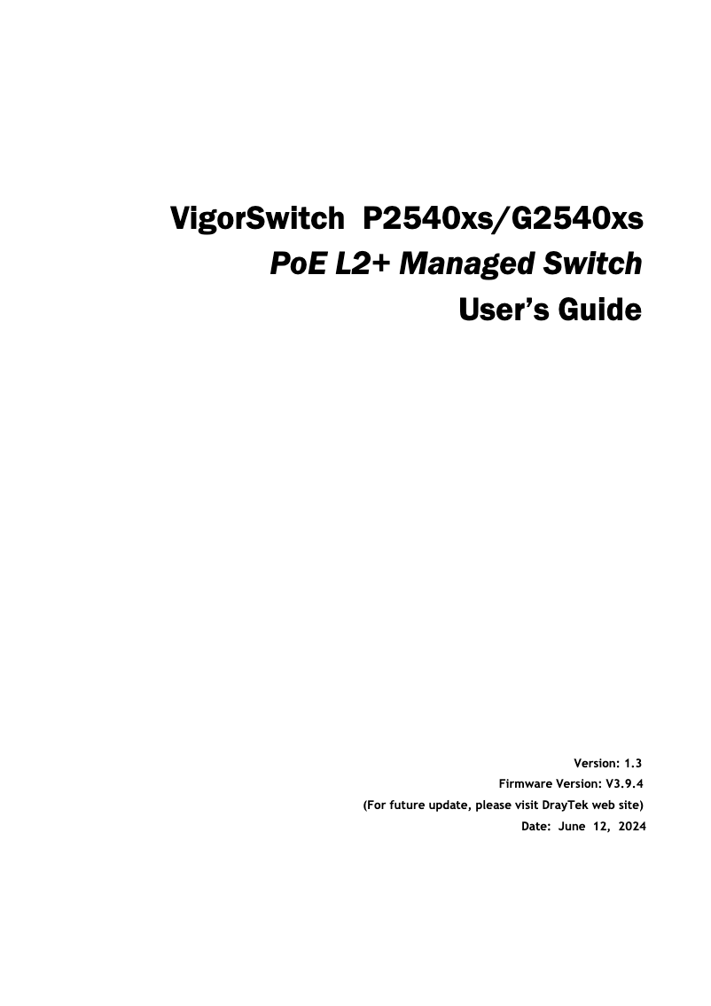 Page 1 de la notice Manuel utilisateur Draytek VigorSwitch P2540xs