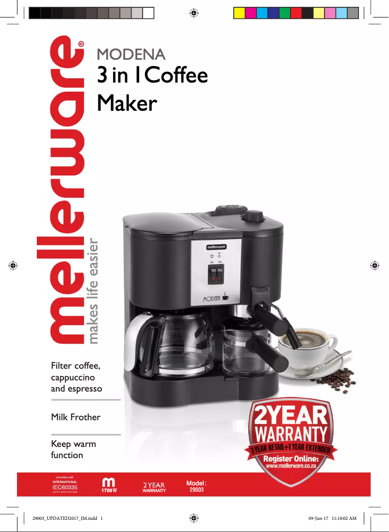 Page 1 de la notice Manuel utilisateur Mellerware Modena 29003