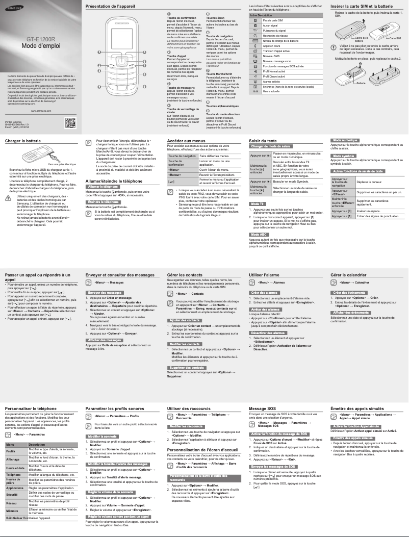Page 1 de la notice Manuel utilisateur Samsung GT-E1200R