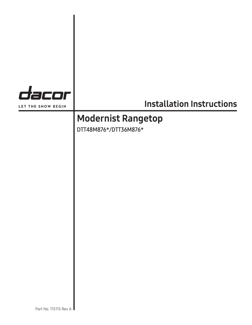 Page n°1 - Guide d'installation Dacor DTT36M876LM