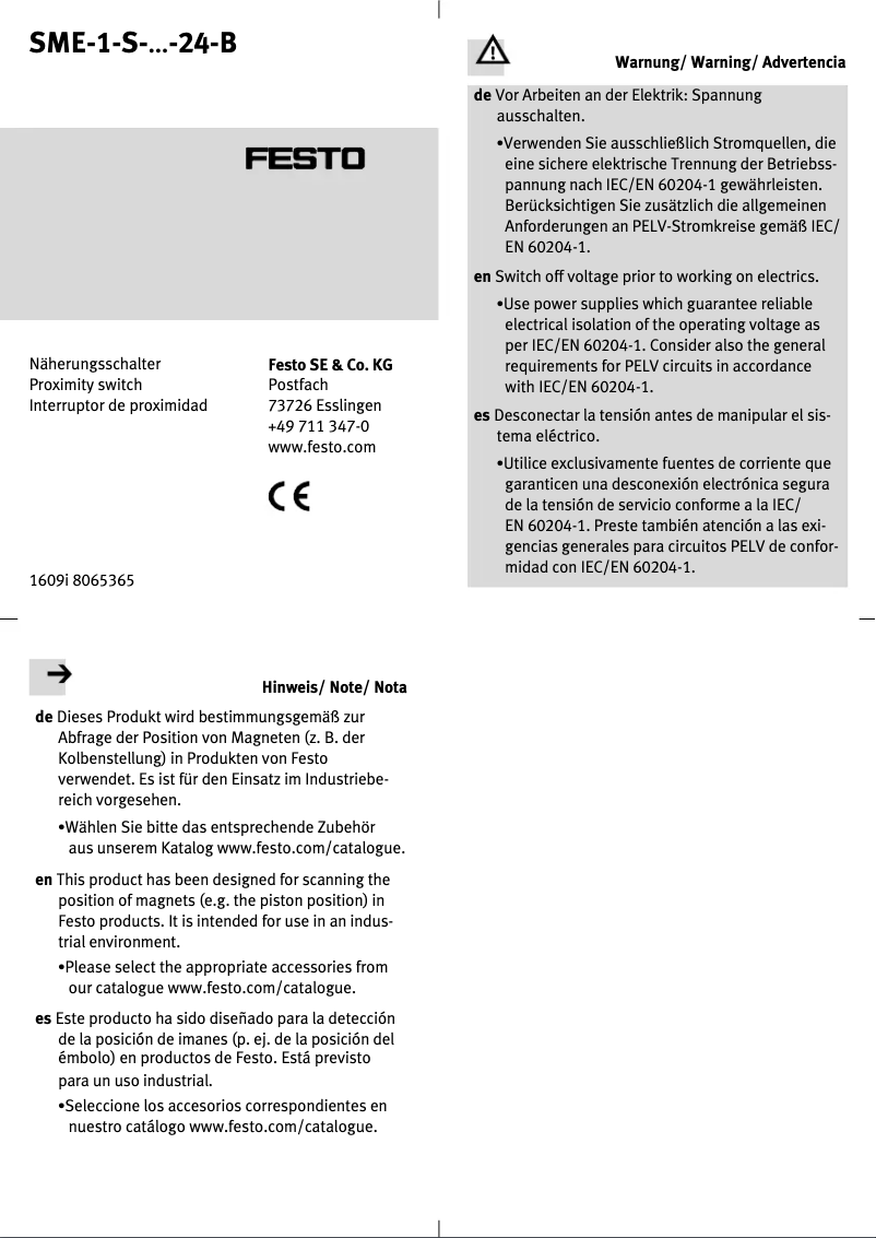Page 1 de la notice Manuel utilisateur Festo SME-1-S-LED-24-B