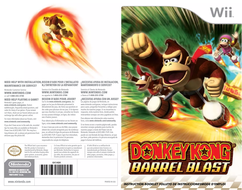 Page 1 de la notice Manuel utilisateur Nintendo Donkey Kong - Barrel Blast (Wii)