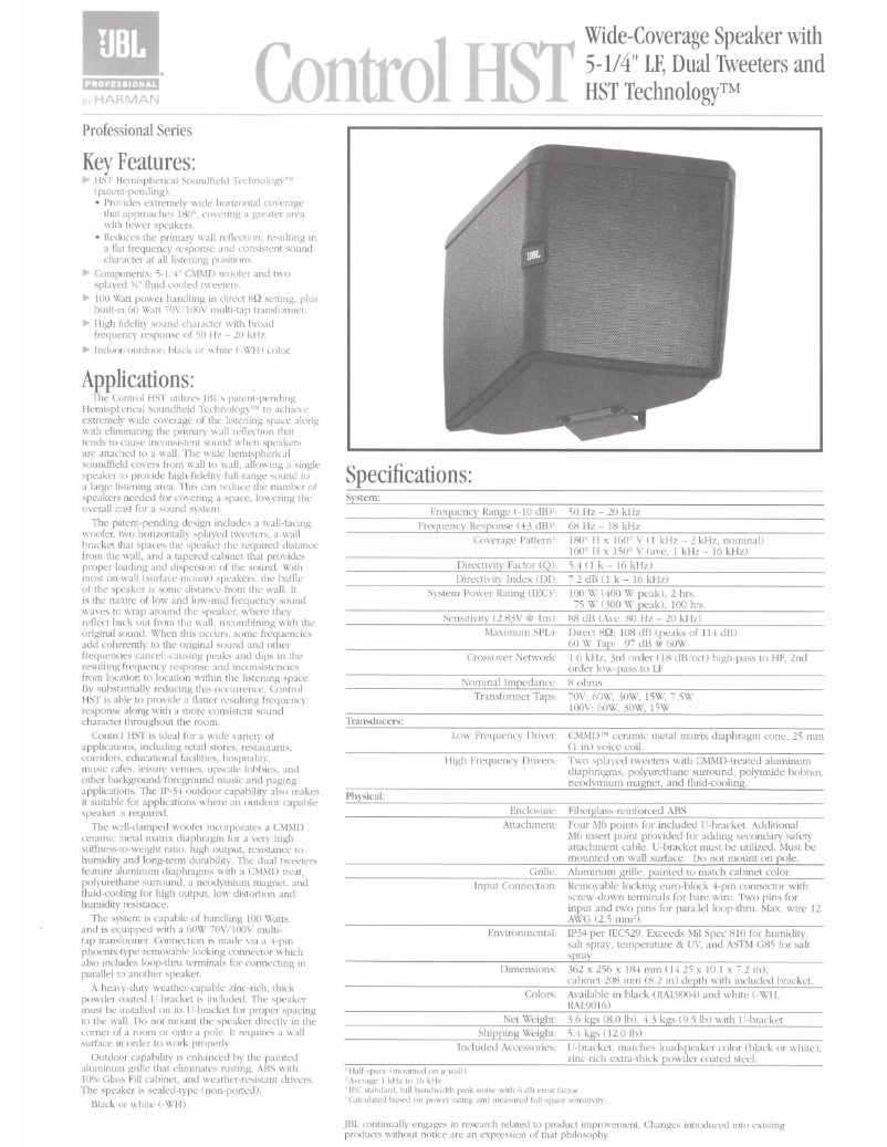 Page n°1 - Mode d'emploi JBL Control HST