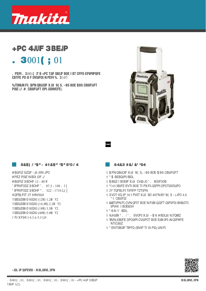 Página 1 del manual Ficha técnica Makita MR001GZ01