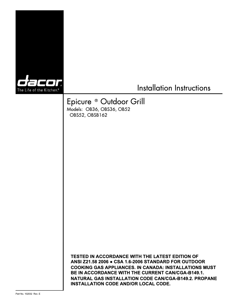 Page n°1 - Guide d'installation Dacor OBS36
