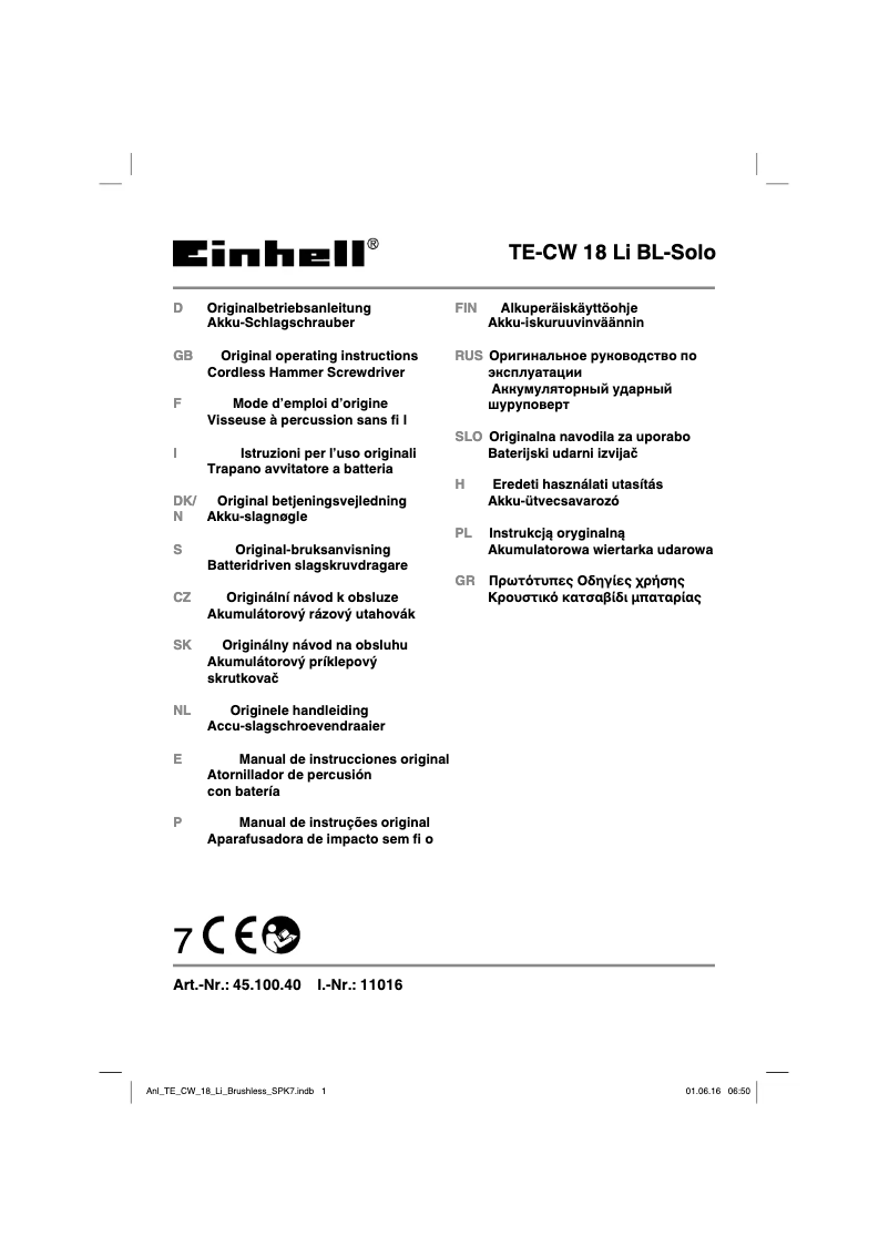 Page 1 de la notice Manuel utilisateur Einhell TE-CW 18Li BL