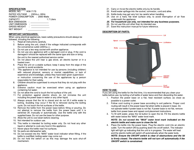 Page n°1 - Manuel utilisateur Imarflex IKW-717S