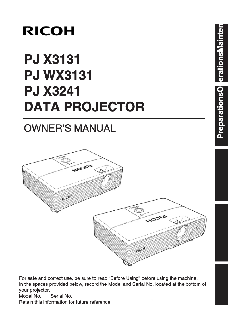 Image de la première page du manuel de l'appareil PJ X3241