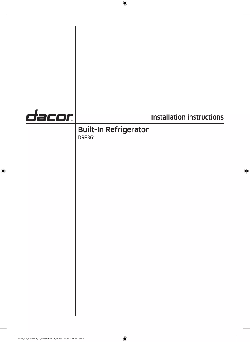 Page n°1 - Guide d'installation Dacor DRF367500AP