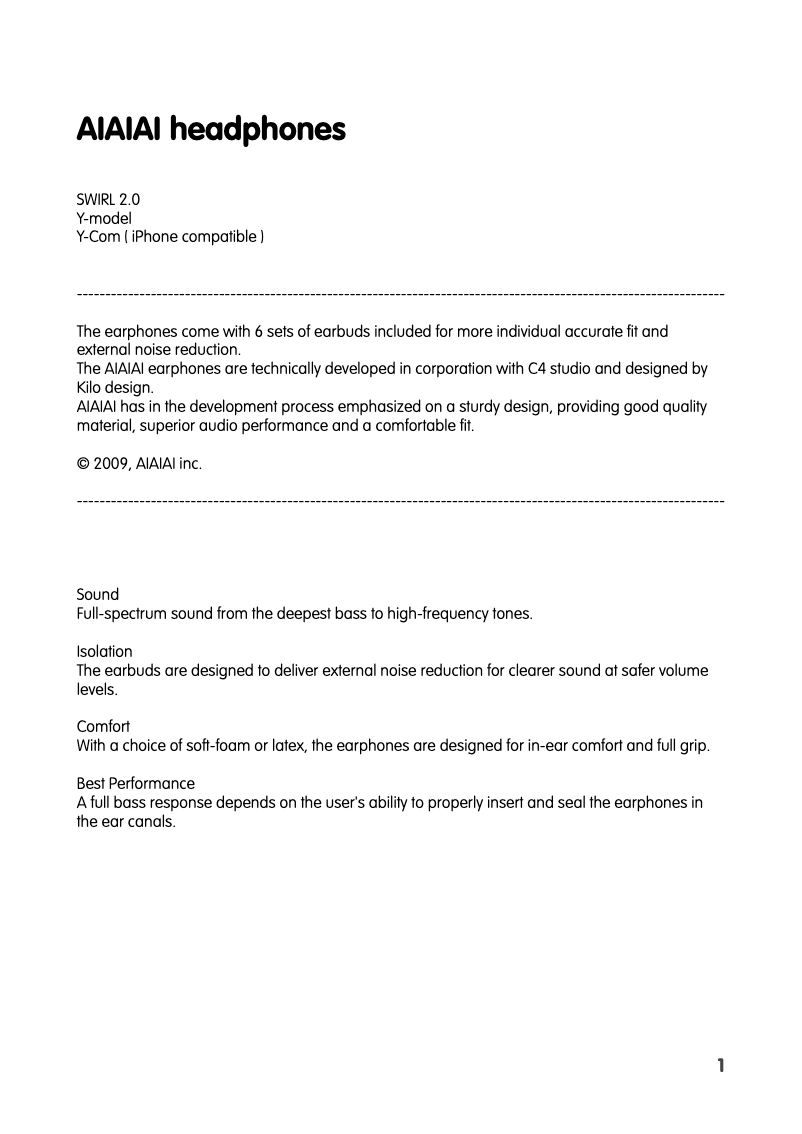 Page 1 de la notice Manuel utilisateur AIAIAI Swirl