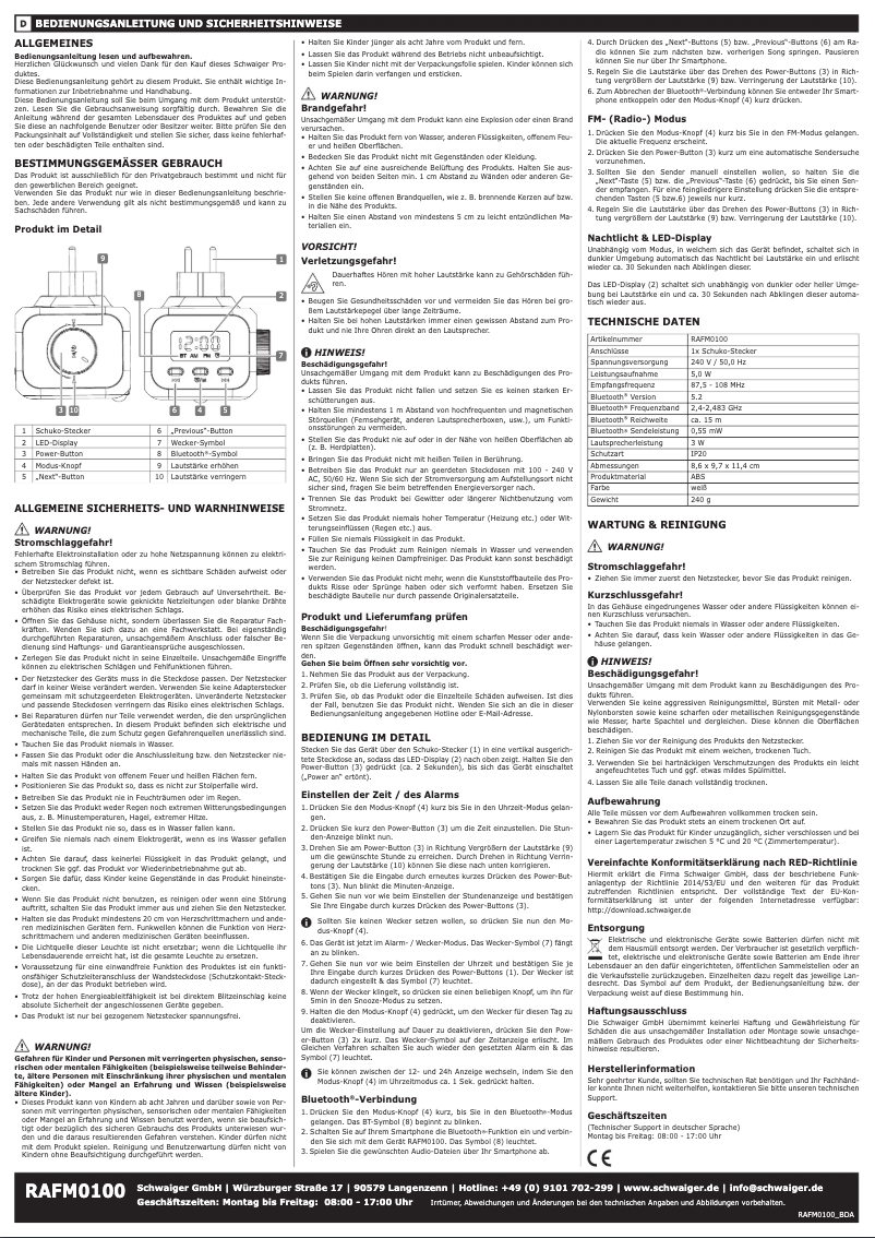 Page n°1 - Manuel utilisateur Schwaiger RAFM0100