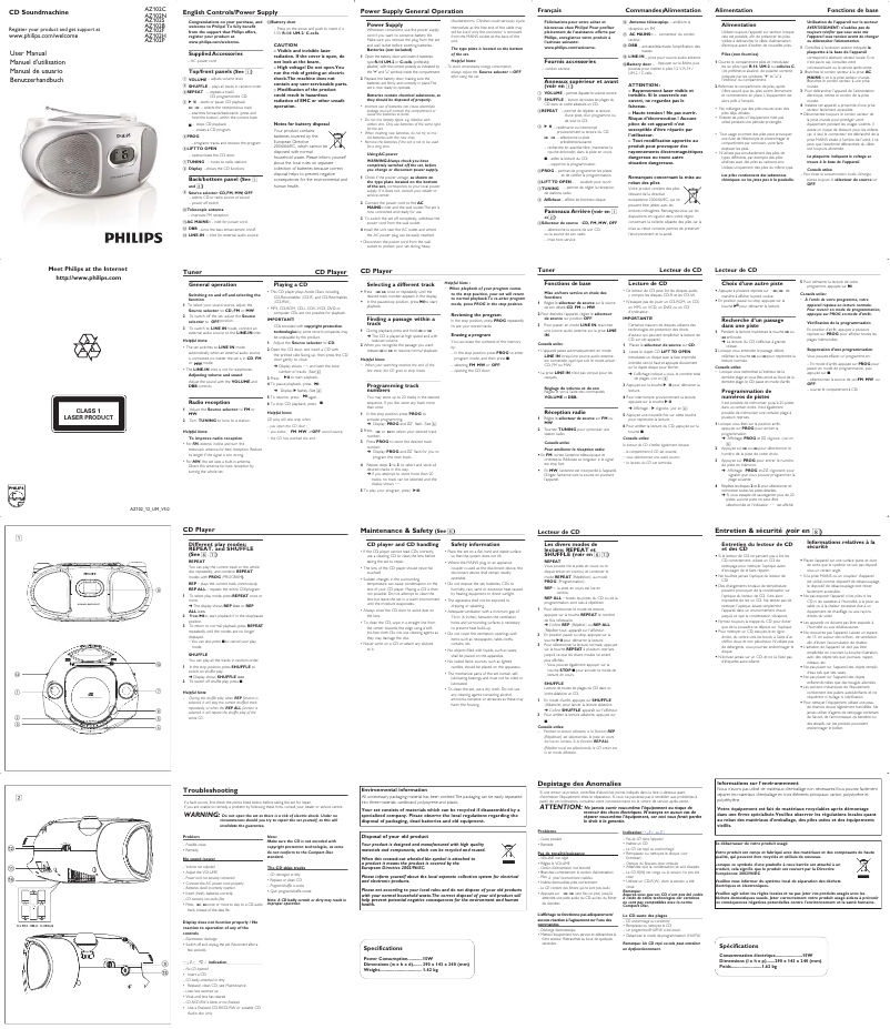 Page 1 de la notice Manuel utilisateur Philips AZ102P