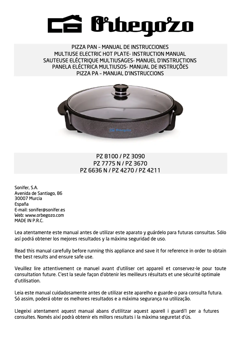 Page n°1 - Manuel utilisateur Orbegozo PZ 4211