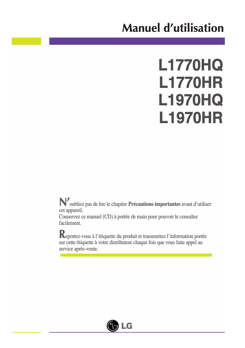 Page 1 de la notice Manuel utilisateur LG L1770HR-BF