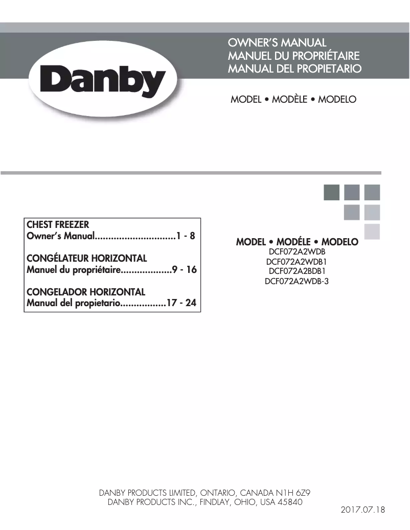 Page 1 de la notice Manuel utilisateur Danby DCF072A2WDB1