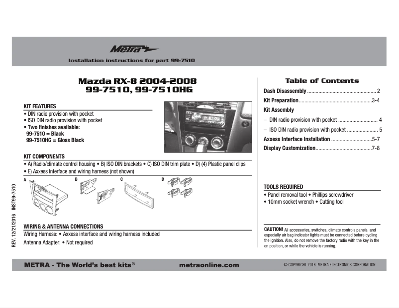 Page n°1 - Manuel utilisateur Metra 99-7510
