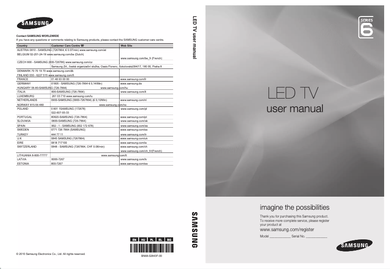 Page 1 de la notice Manuel utilisateur Samsung UE46C6900VS