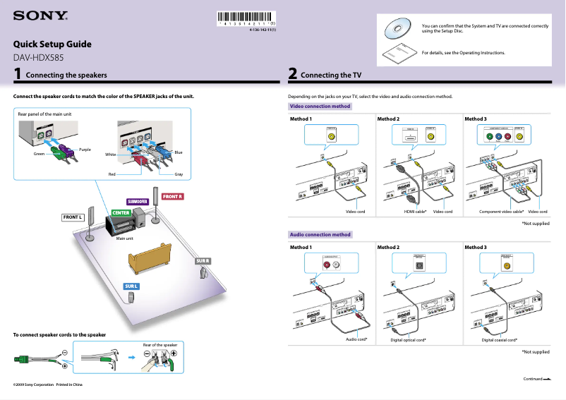 Page 1 de la notice Guide d'installation Sony DAV-HDX585