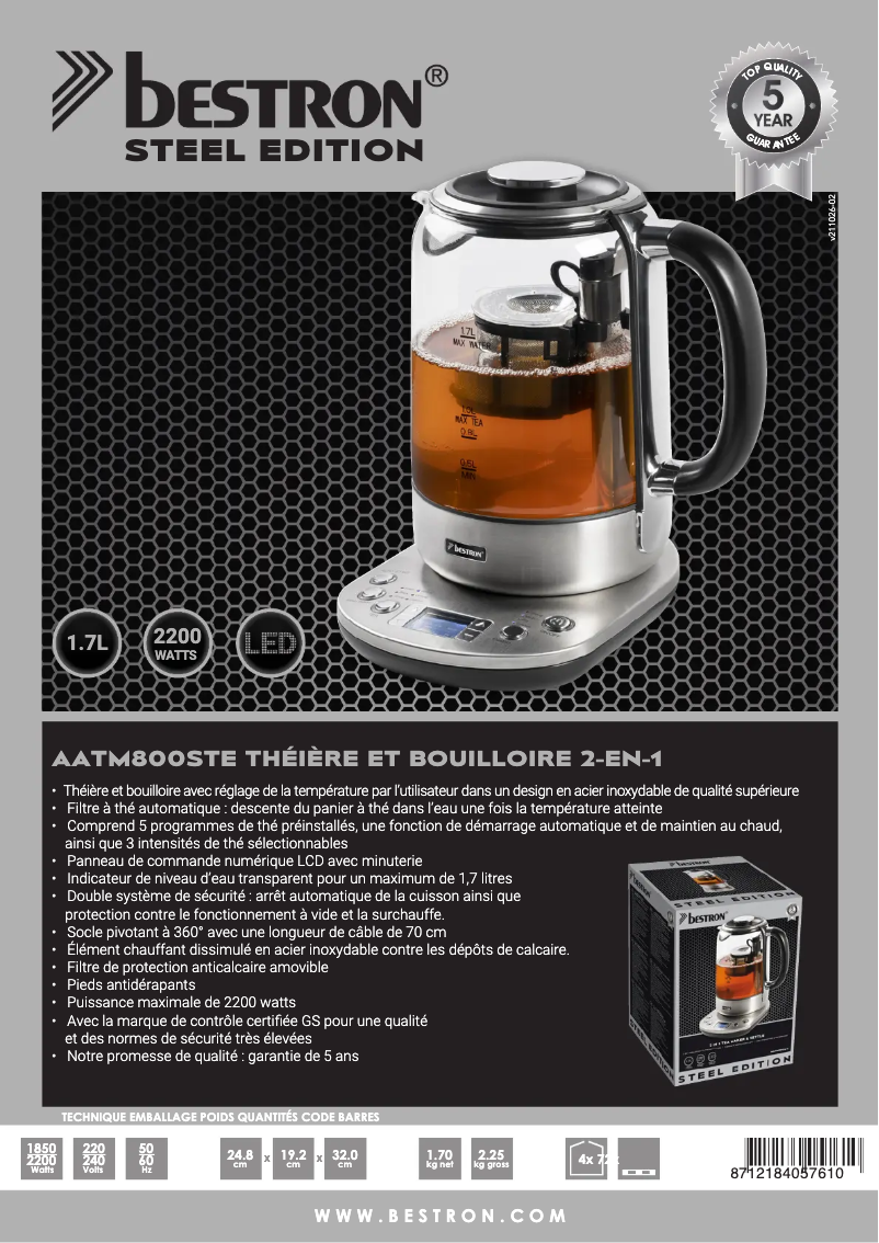 Page n°1 - Fiche technique Bestron AATM800STE