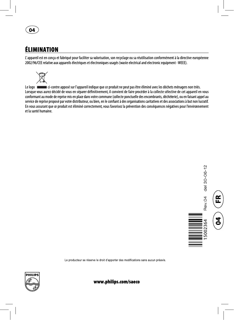 Image de la première page du manuel de l'appareil Saeco Syntia HD8838