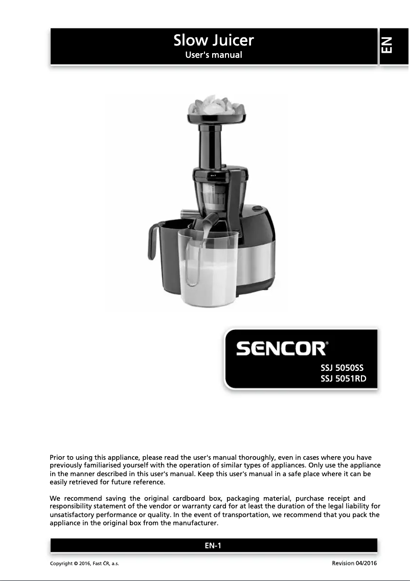 Página 1 del manual Manual de usuario Sencor SSJ 5051RD