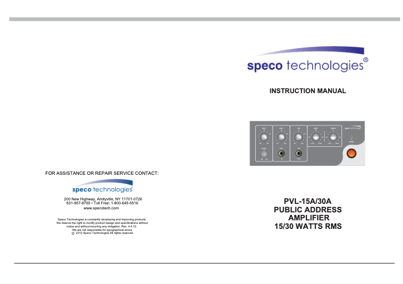 Page 1 of the manual User Manual Speco Technologies PVL-30A