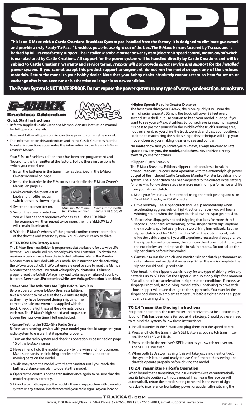 Page 1 de la notice Manuel utilisateur Traxxas E-Maxx