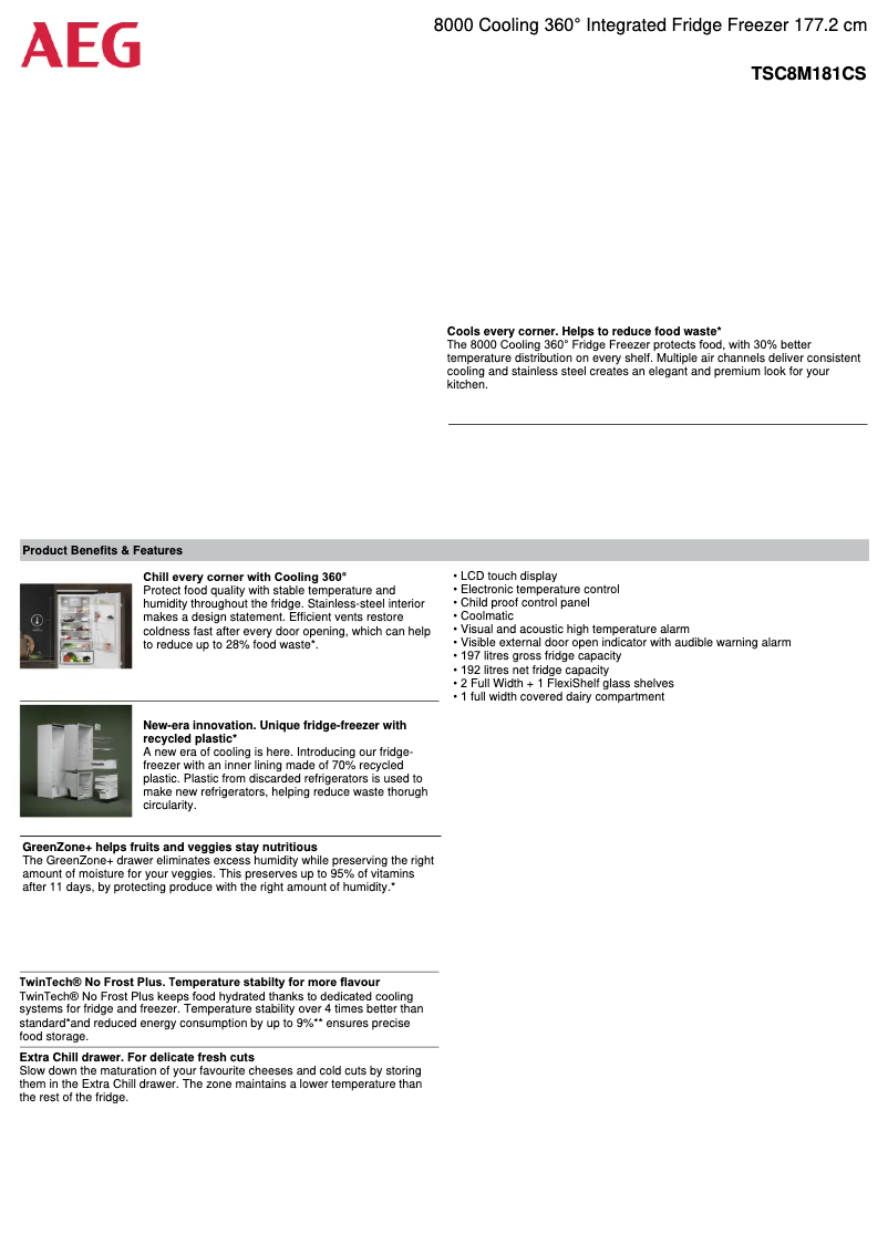 Page 1 de la notice Fiche technique AEG TSC8M181CS