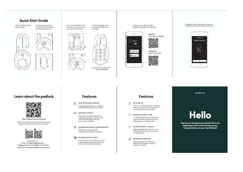 Page n°1 - Manuel utilisateur igloohome Smart Padlock