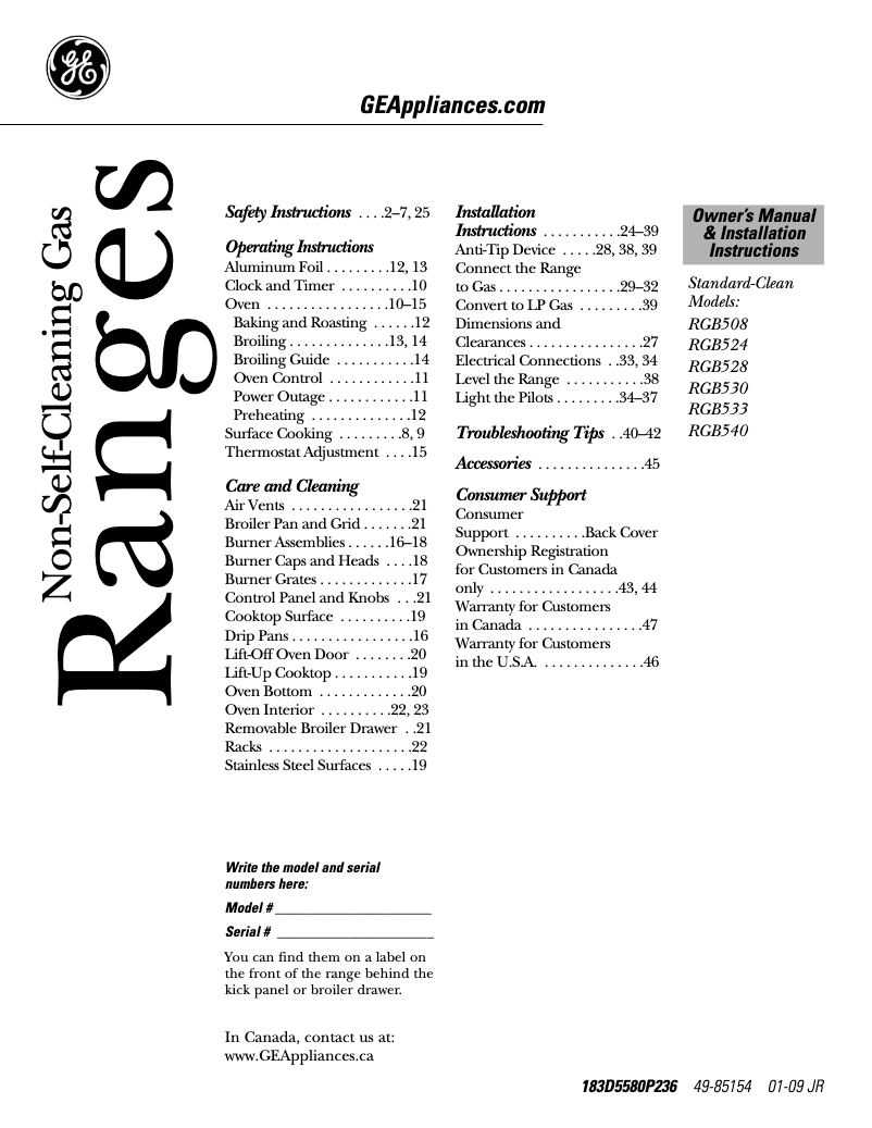 Page 1 de la notice Manuel d'utilisation et d'entretien Hotpoint RGB533WEAWW