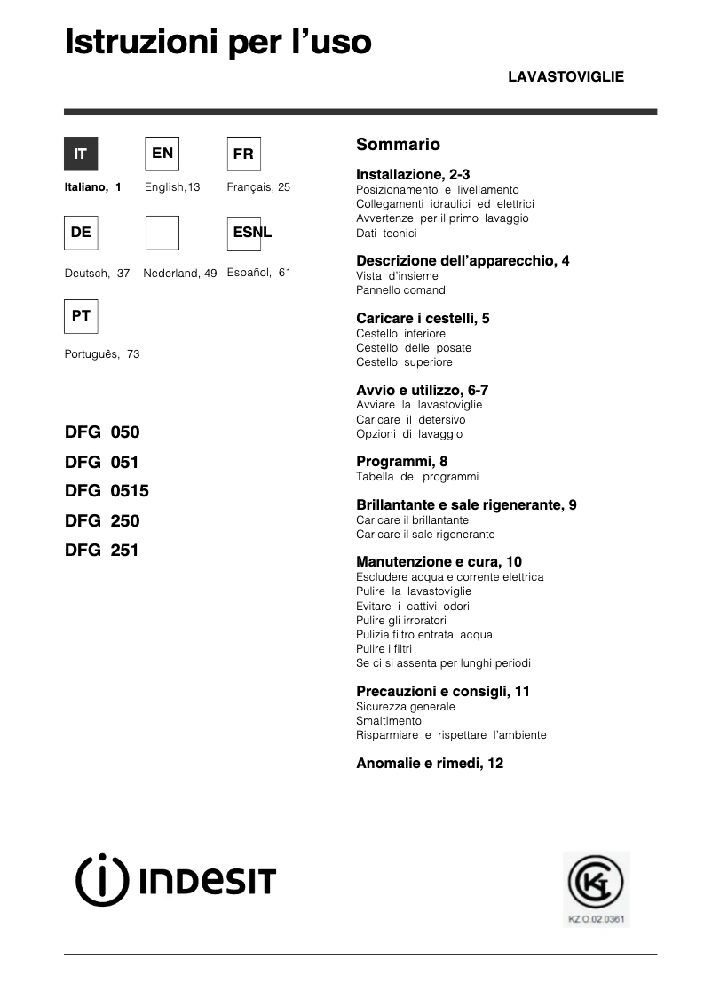 Página 1 del manual Manual de usuario Indesit DFG 051 S EU