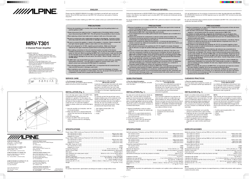 Page 1 de la notice Manuel utilisateur Alpine MRV-T301