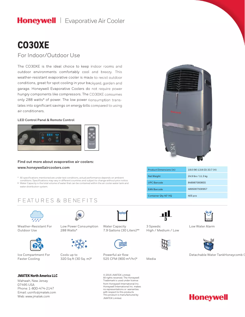 Page 1 de la notice Fiche technique Honeywell CO30XE
