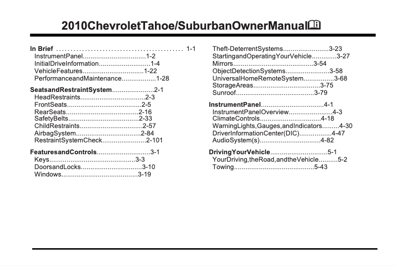 Page 1 de la notice Manuel utilisateur Chevrolet Suburban 0,75 Ton (2010)