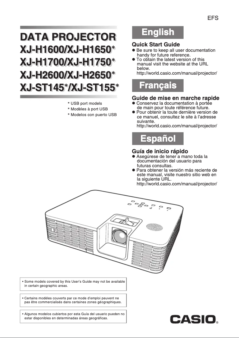 Page 1 de la notice Guide de démarrage rapide Casio XJ-H2600