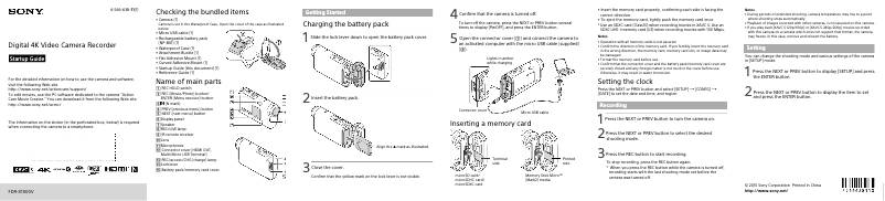 Page 1 de la notice Guide d'installation Sony FDR-X1000V